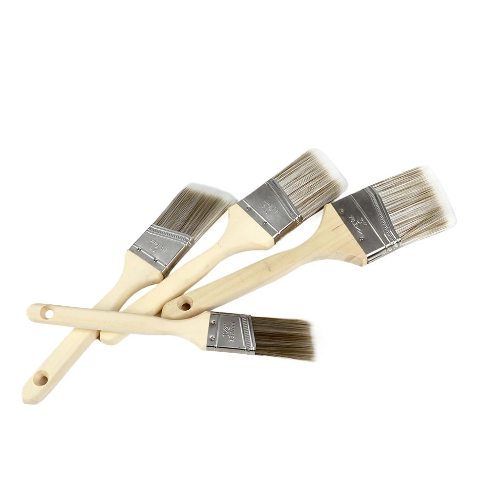 Set 3 DIY Wood Plastic Handle Paint Brushes PET bristle Synthetic Fiber Flat Wall Industrial Polishing OEM Customizable
