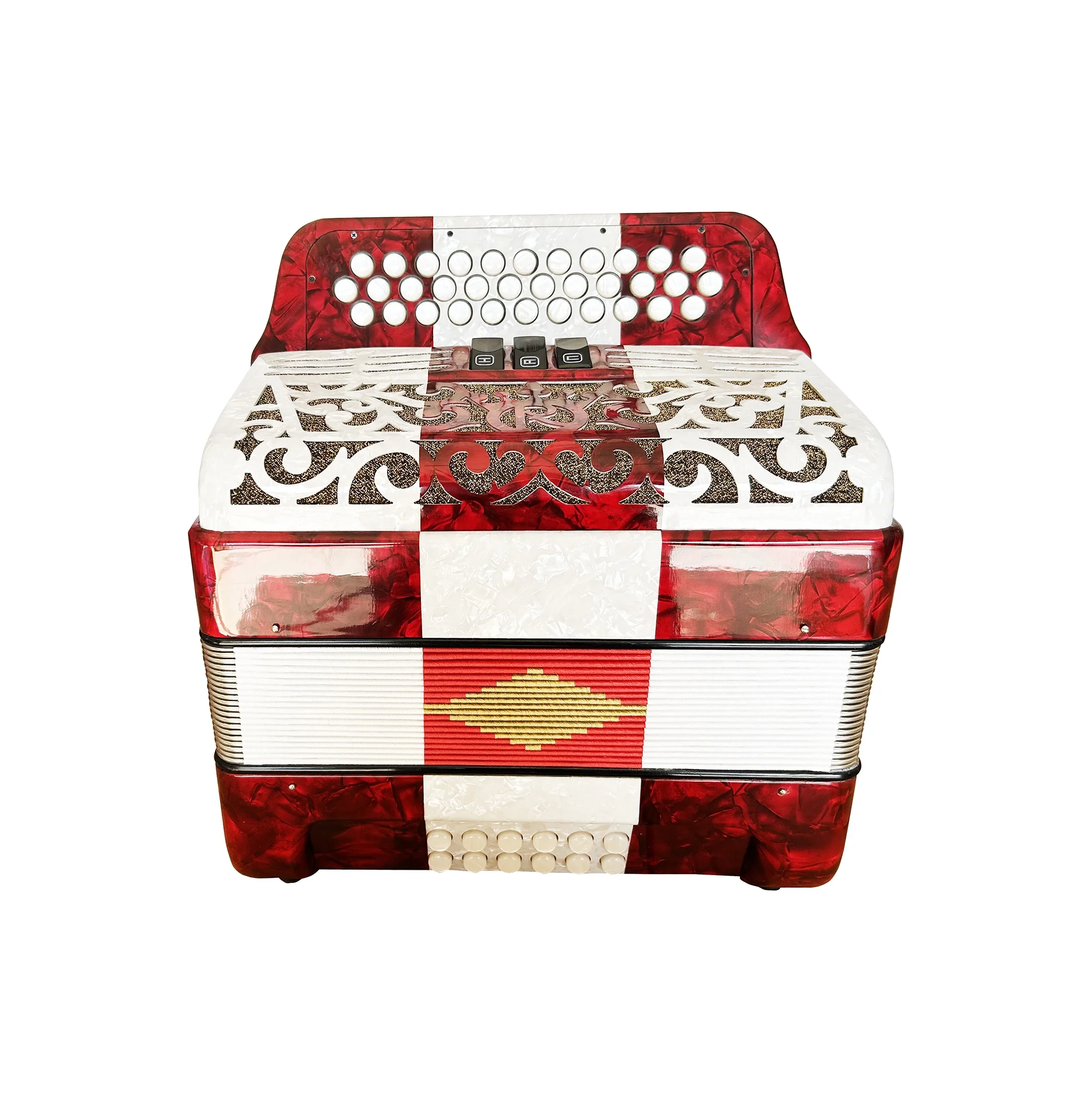SEASOUND 34 Buttons 12 Bass 3 Registers Red White Double Colors Celluloid Student Accordion Accordions Musical JB3412C