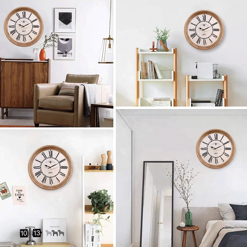 High Quality Extra Large Wall Clock Round Design Different Size Wood Custom Decorate Vintage Wall Clock