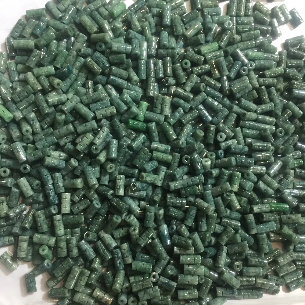 Wholesale 6x13mm Natural Carved Myanmar Burma Dark Green Jade Column Beads High Quality For Jewelry Making Bracelet DIY