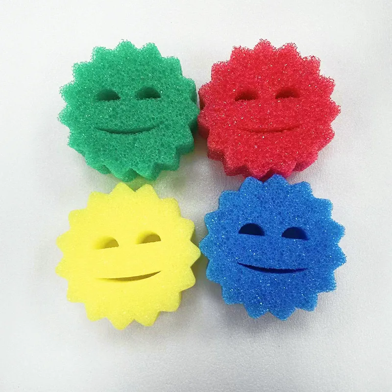 Factory Custom 3pcs Pack Color Box Scrub Smiley Face Sponge for Kitchen Washing Deep Cleaning Temperature Control Scratch-Free