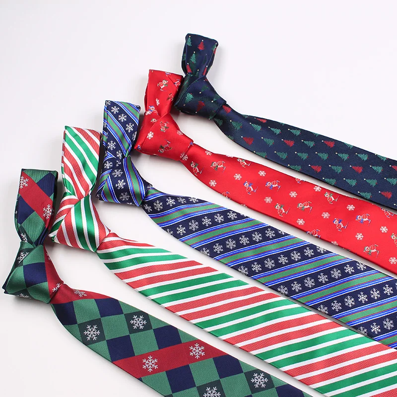 Christmas Tie Fashion 7.5cm Silk Green Red Snowman Tree Santa Claus Jacquard Necktie for Men Gift Festival Party Ties