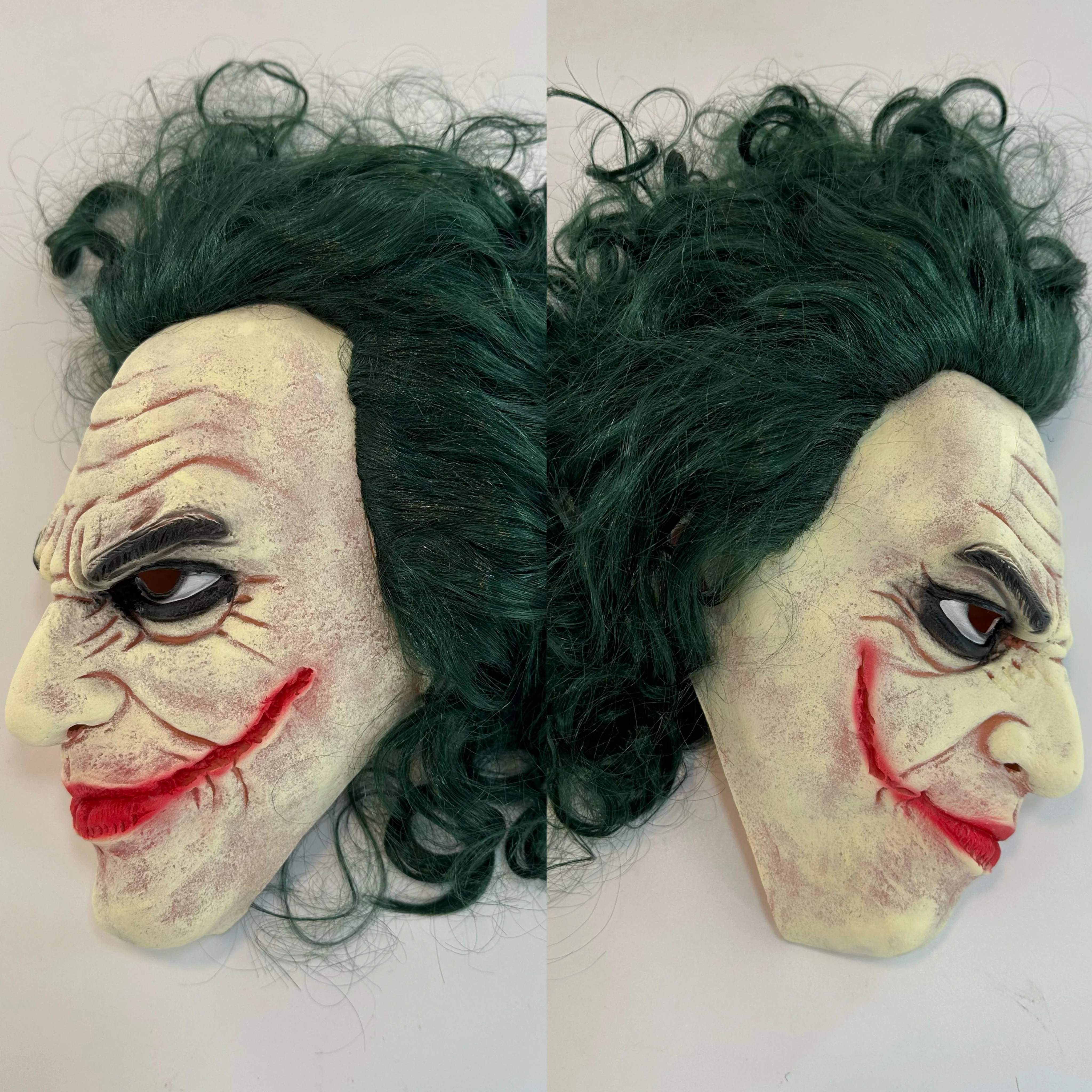 Latex Mask Costume Clown Joker Cosplay Man Smile Mask with Green Hair Halloween Adult Role Play Costumes Dress