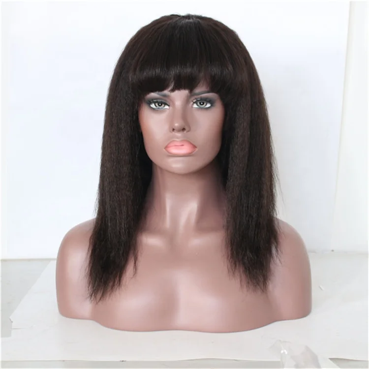 
New Arrival Light Yaki Straight with Bang Virgin Indian Gluless Human Hair Lace Front Wigs with Baby Hair 
