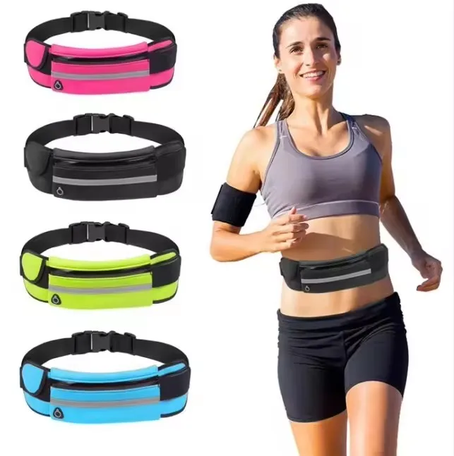 Outdoor Reflective Neoprene Waterproof Running Belt Waist Bag Custom Logo Unisex Sport Fanny Pack With Water Bottle Holder