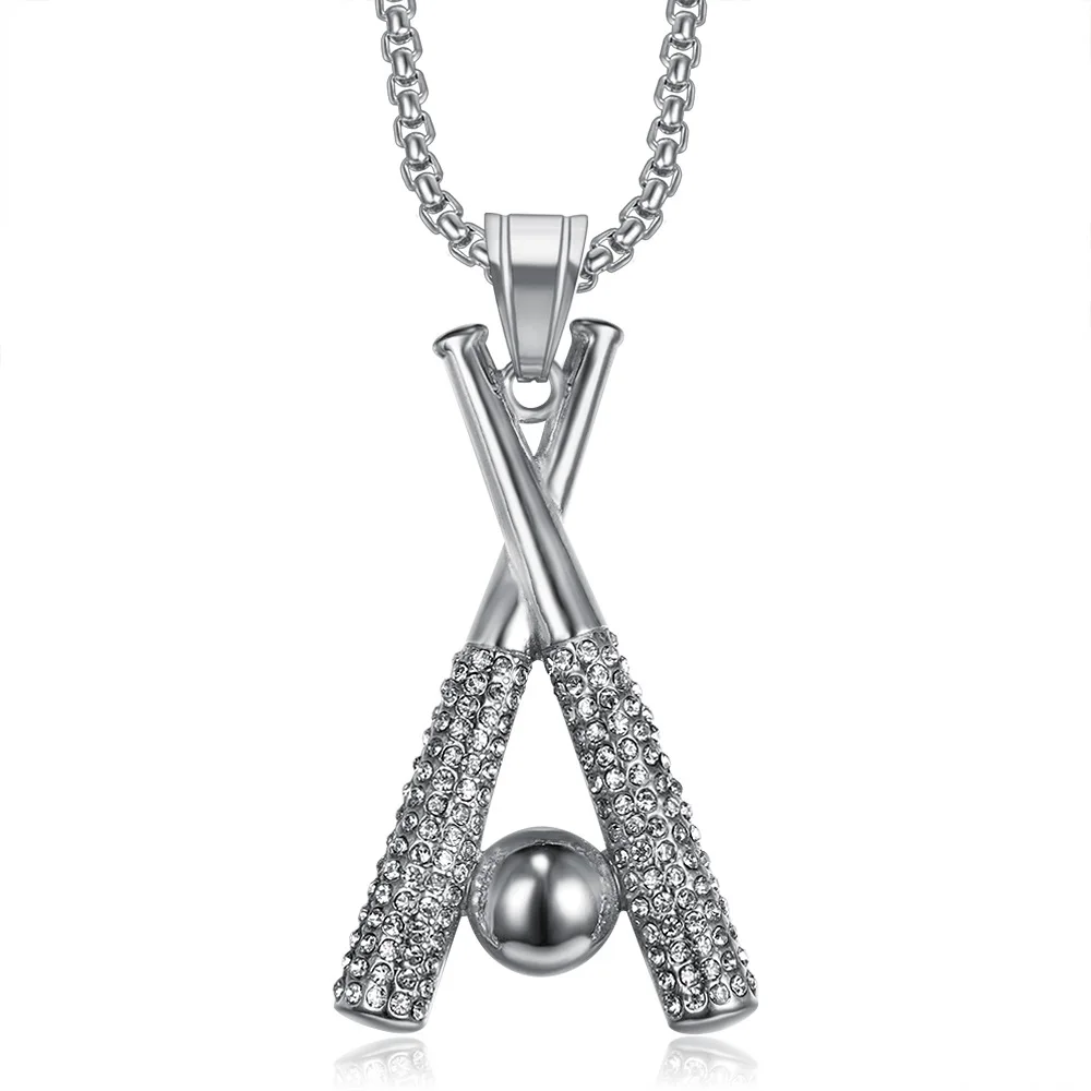 High Polish Stainless Steel Metal High Quality Gold Silver Plating Baseball Pendant Necklace