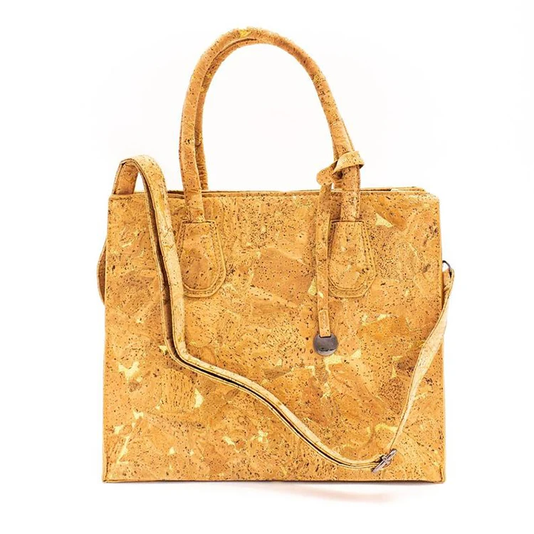 Simple Cork tote bag factory handmade eco-friendly vegan cork leather women handbag with shoulder strap,ladies wood leather bags