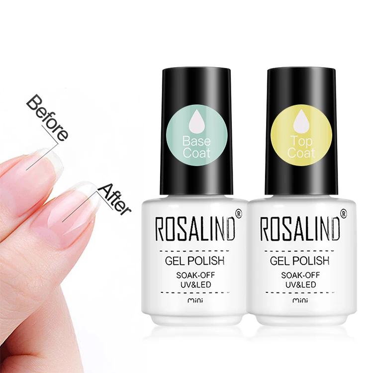 Rosalind high quality oem private label nail art salon 7ml no wipe clear base coat and top coat soak off uv lamp gel polish
