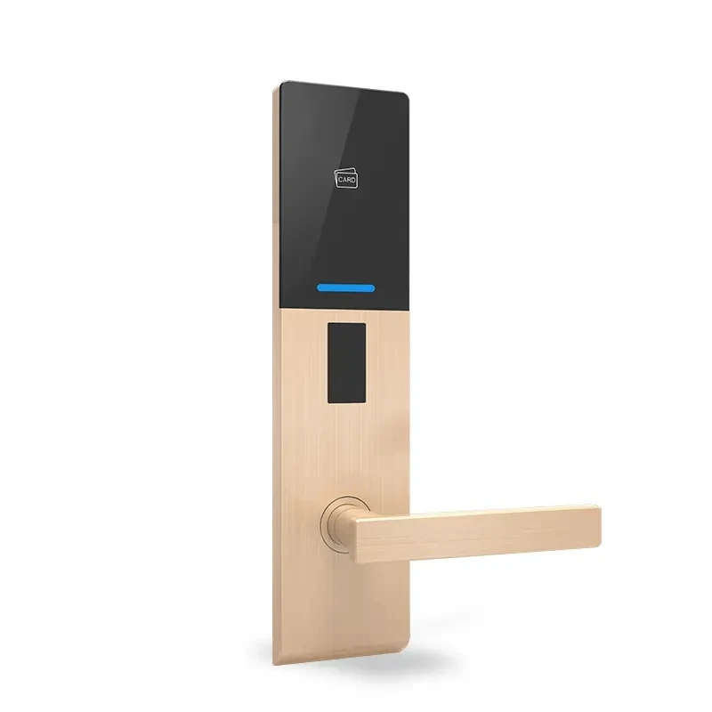 Simple Straight Lined Design Modern Style Zinc Alloy Golden and Black Color Hotel Door Lock with Emergency Opening