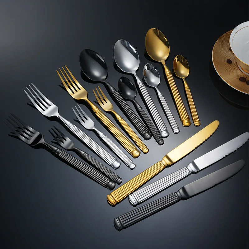 Stainless steel Roman column tableware forged gold-plated Western hotel steak knife and fork spoon light luxury dessert spoon