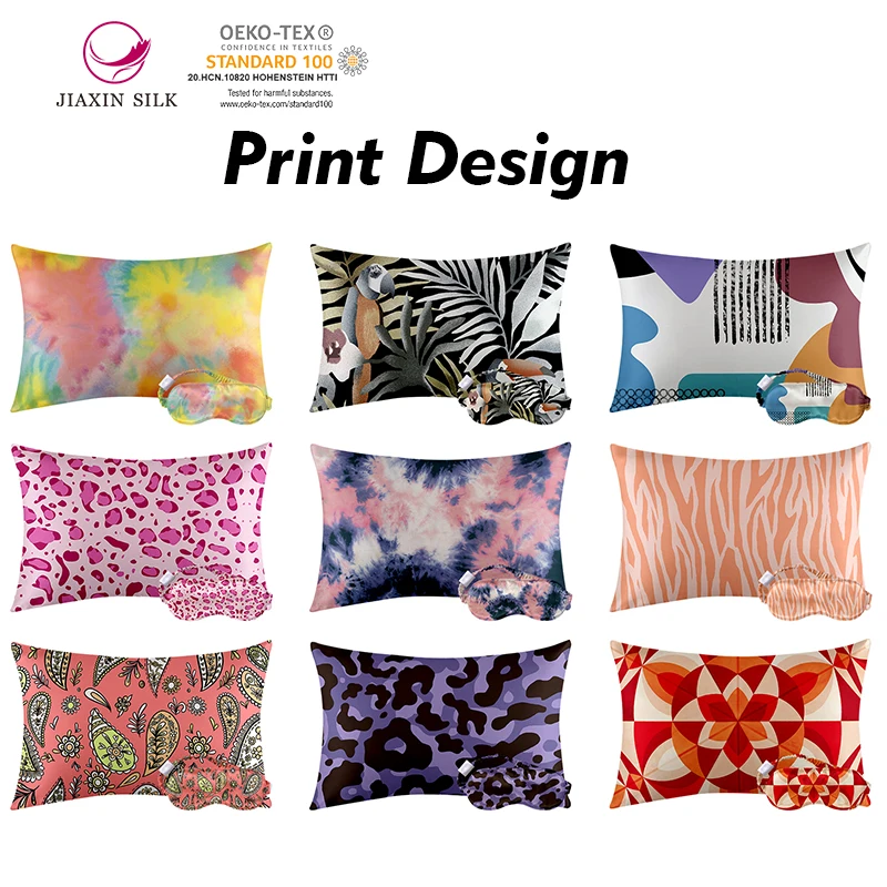 Custom 19 Momme silk pillowcase set 4pcs silk pillow case bonnet Eyemask silk scrunchies Luxury for sleeping tra