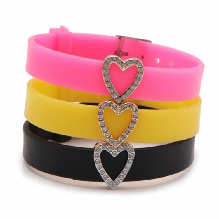 Newest design multi color rhinestone slider charms silicone bracelet wholesale kids charm bracelets