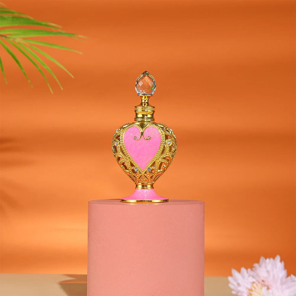 В наличии 10 мл Роскошный Розовый бриллиантовый Элегантный Арабский контейнер для эфирного масла в форме сердца стеклянный флакон духов