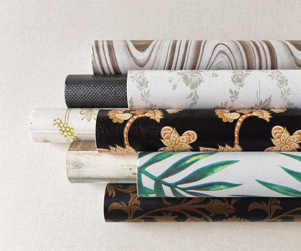 Cheap printed with embossed pvc self adhesive foil wallpaper