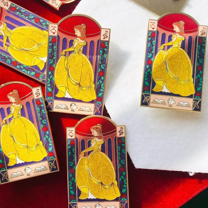 Lapel Pins Manufacturers Custom Back Stamp Belle Princess Gold Metal Plated Glitter Screen Print Fantasy Pins enamel Pins