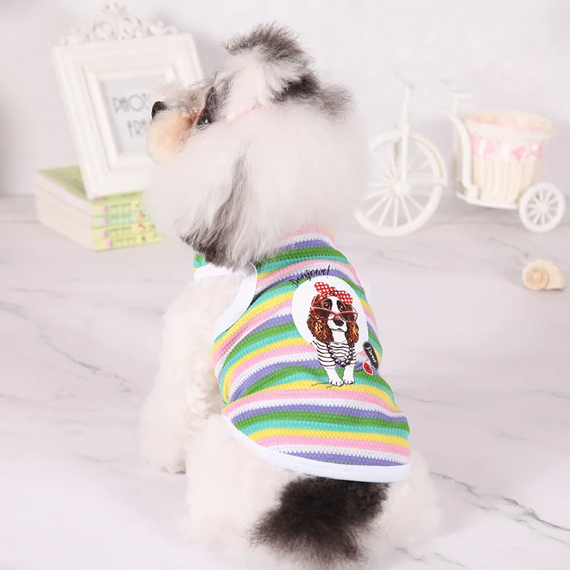 Spring summer striped cartoon printing sunscreen comfortable thin section breathable pet puppy vest dog cat clothes wholesale