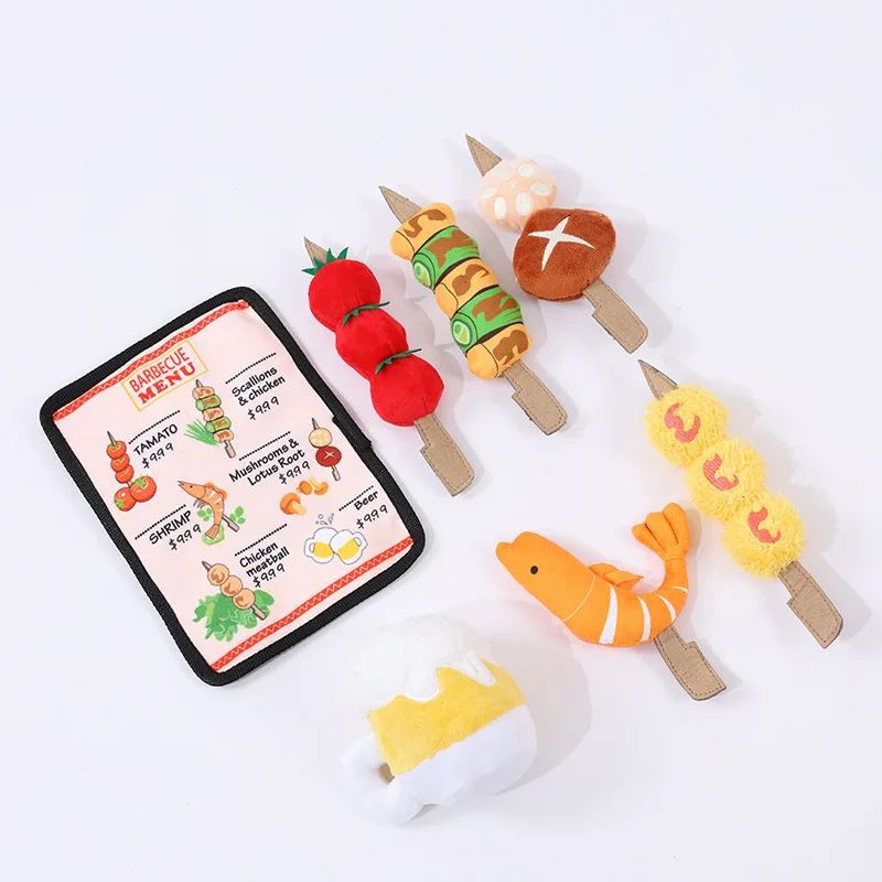 Pet buffet simulation barbecue skewer hot pot skewer menu set Bite resistant bite grinding teeth dog pet squeak toy