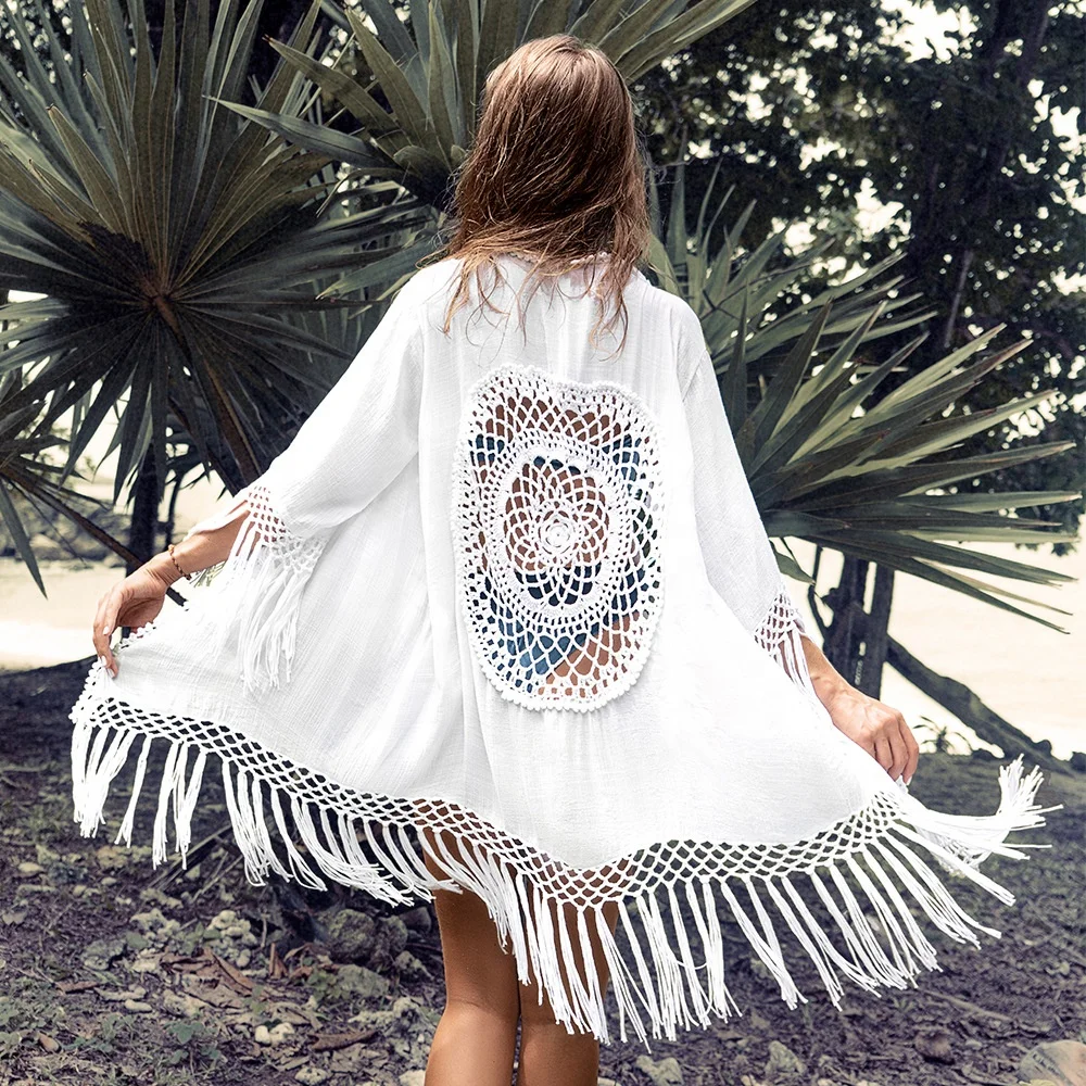 Chiffon printed loose beach sun shirt holiday fringe cardigan