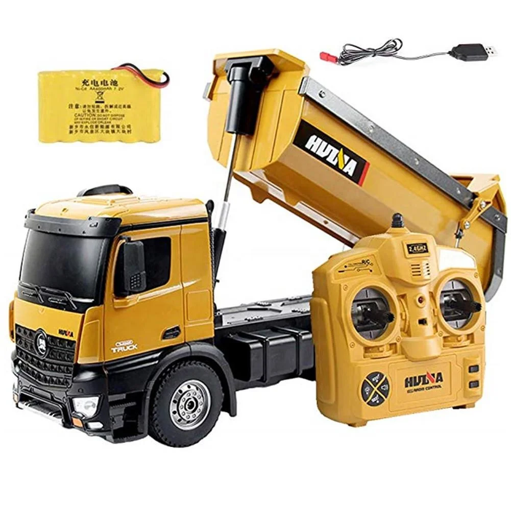 Huina 1573 RC Dump Truck 1/14  Scale 2.4GHz 10CH Remote Control Dump Self-Discharging Engineering Truck LED Light RC Truck Model