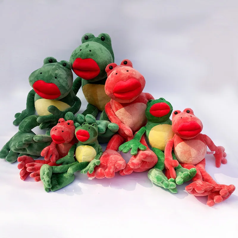 Wholesale Flaming Red Lips Couple Frog Claw Machine Plush Toy Dolls Unisex Polyester Mesh Lining PP Cotton Stress Relief Filling