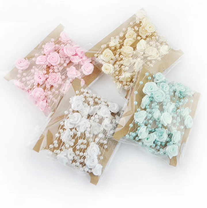 5m Artificial Flowers Peony Rose String Pearl Beads Chain Garland DIY Crafts For Jewelry Making Wedding Decoration Home Decor