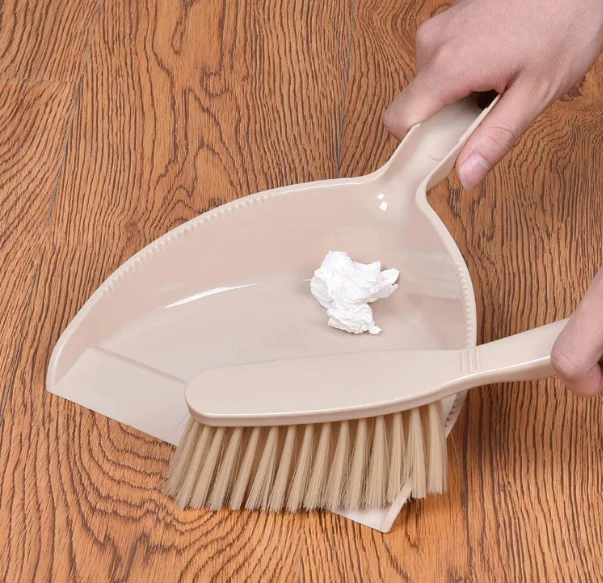 HQ0777 home cleaning accessory plastic long handle table dustpan with brush set