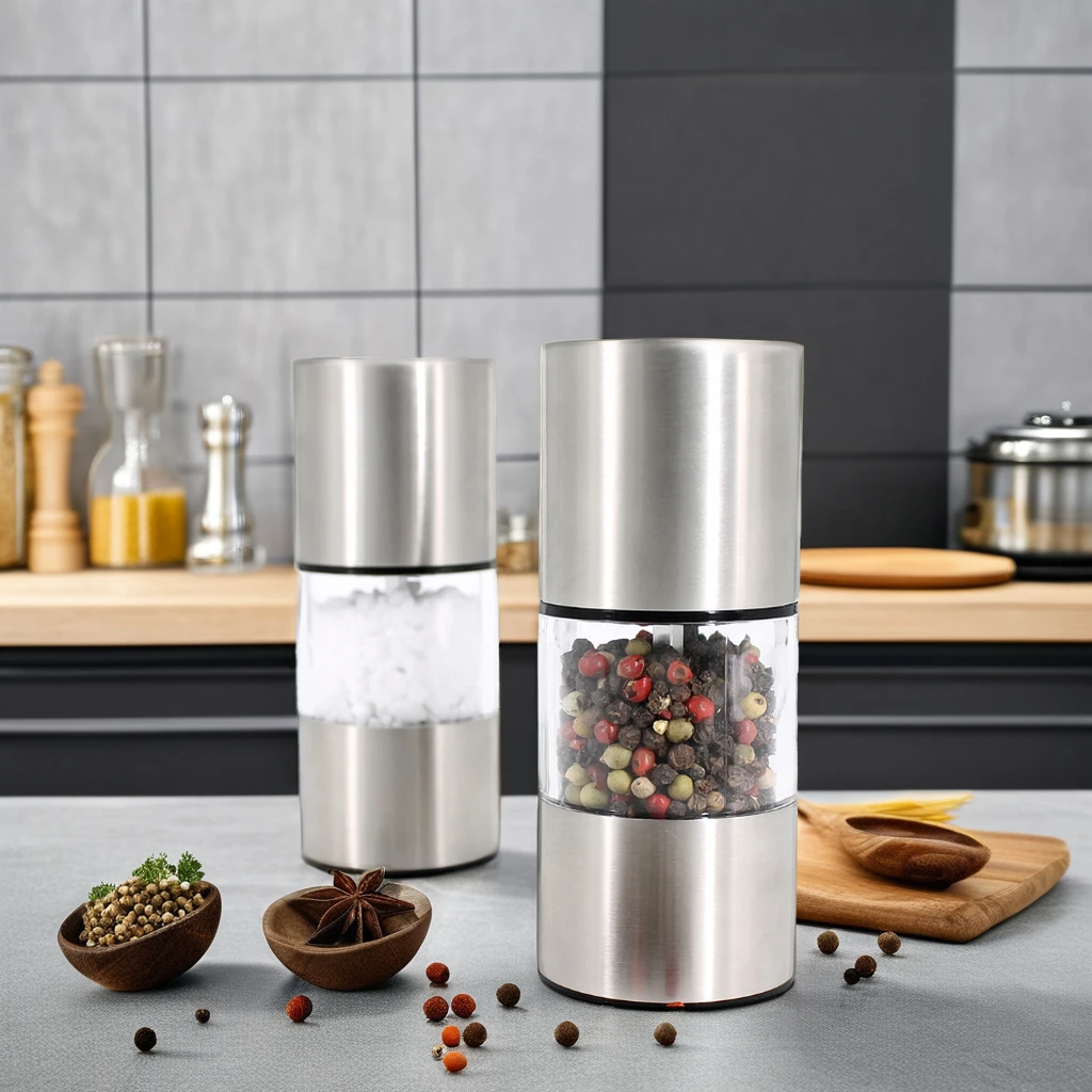 Hot Sale Stainless Steel Manual Salt Pepper Grinder Adjustable round Spice Mill Home Kitchen Restaurant Custom Logo Box Packed