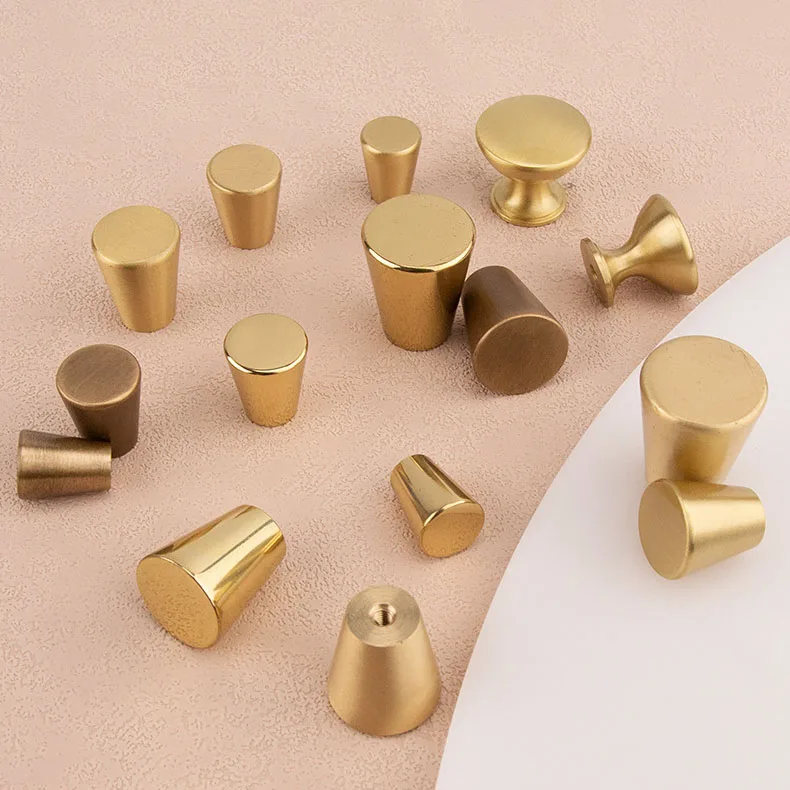 Custom Metal Copper Furniture Dresser Drawer Handle Knob Conical Solid Brass Kitchen Cupboard Cabinet Knobs