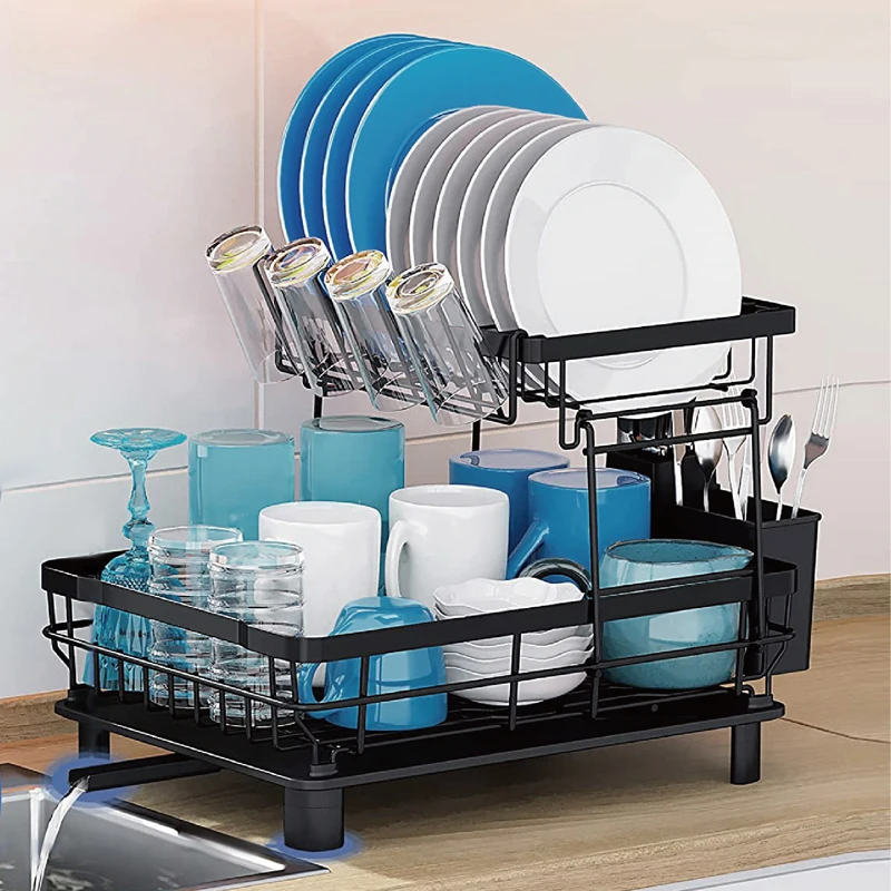 Over The Black Sink Dish Drying Rack Drainer Stainless Steel Tableware Cabinets buffet Plate Rack Plastic Hanging Storage Holder