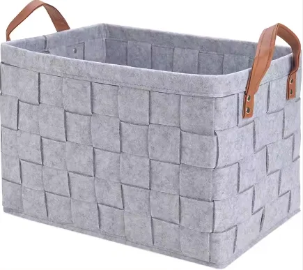 Collapsible Storage Basket Bins Foldable Handmade Rectangular Felt Fabric Storage Box Cubes Containers with Handle
