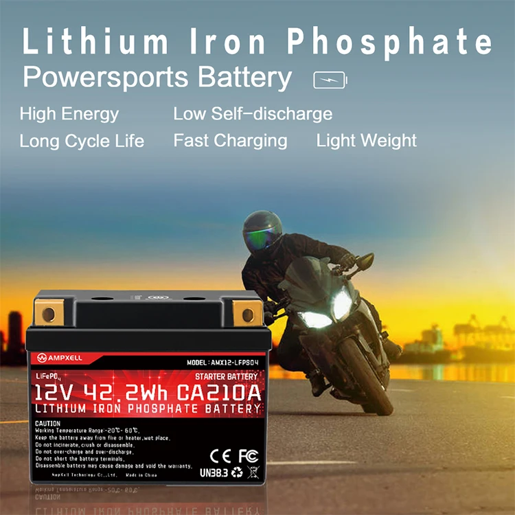 AMPXELL 12V 42.2Wh 3.5Ah CA210A motorcycle lithium iron phosphate starting batteries lifepo4 for Honda Kawasaki Suzuki Yamaha