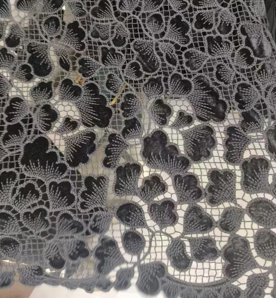 Affinity New Arrival African Black Velvet Sequin Fabric Lace Hollow Guipure Embroidery Lace Fabric with Sequence For Dress woman