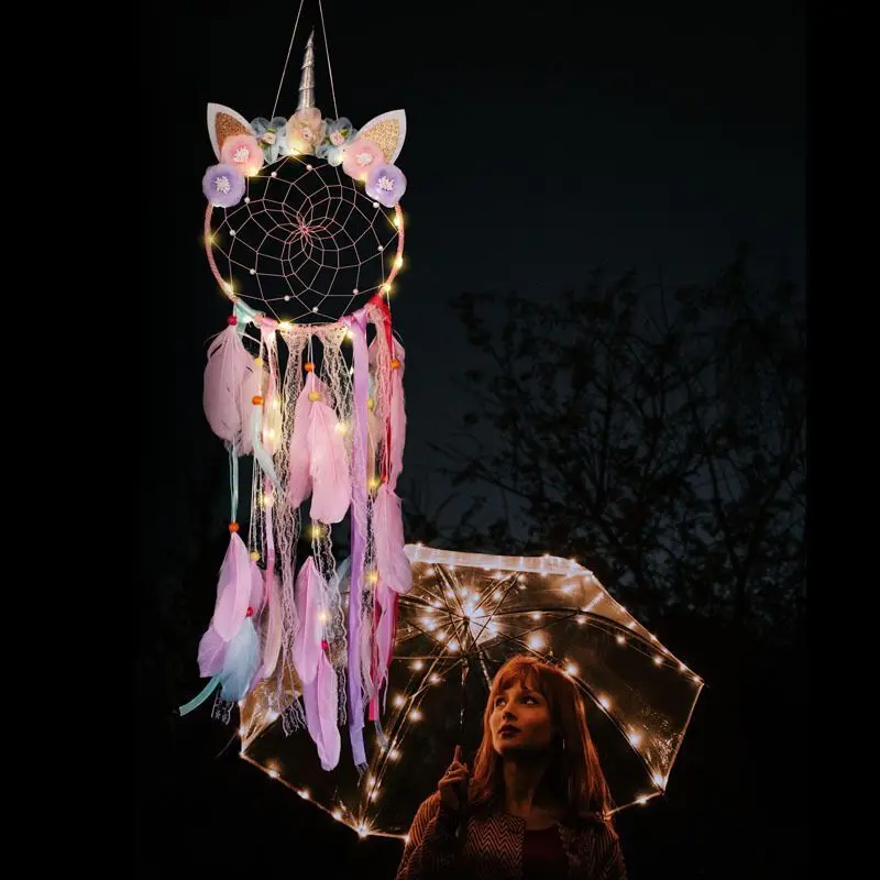 Factory Supplies Cheap Handmade Unicorn Home Decoration Indian Feathers Dream Catcher