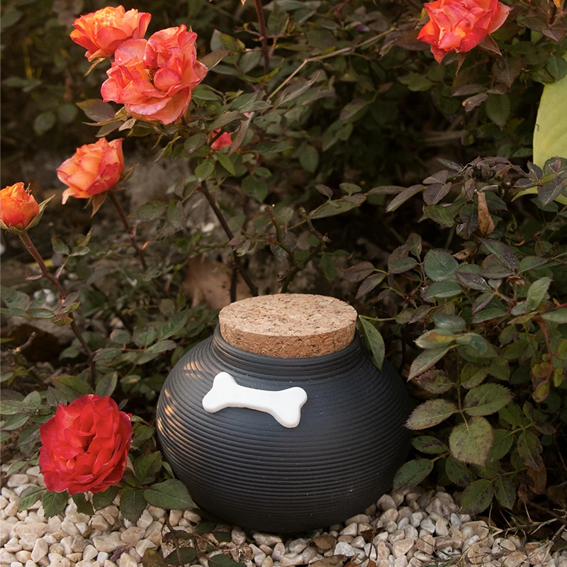 bone design 400/1000ml ceramic urn with wooden stopper pet cremation ashes keepsake urn dog cat china ceramic pet urn