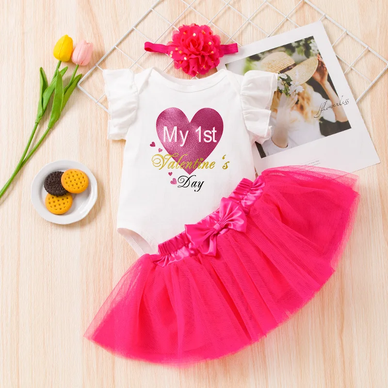 2023 new baby clothing small flying sleeve Hayi princess skirt suit 3-piece baby clothes