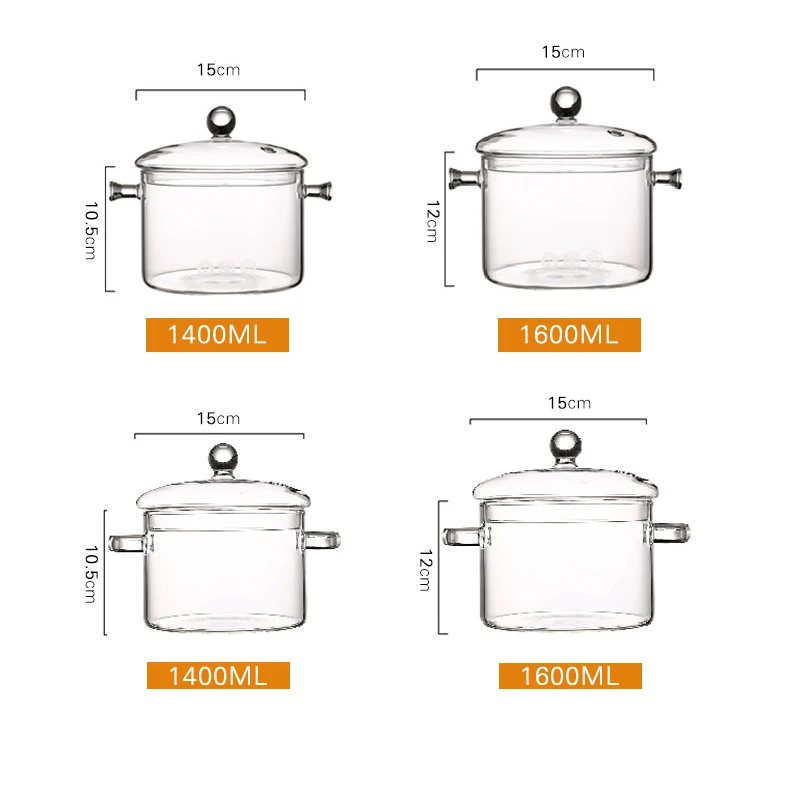 Free Sample Glass Pots for Cooking with Cover 1.5 Liter Glass  Heat-Resistant Stovetop Pot