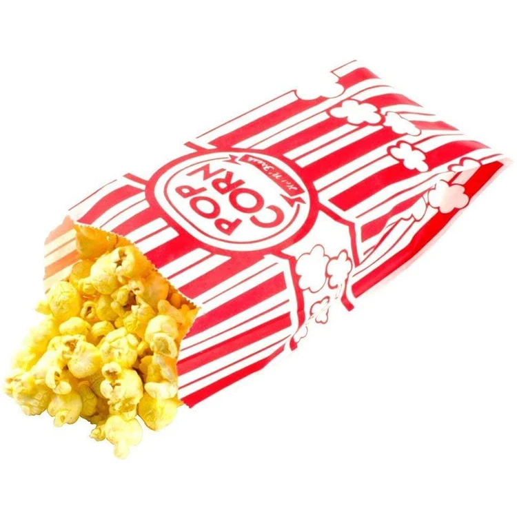 Custom disposable food grade recycled grease proof popcorn paper bag with logo print