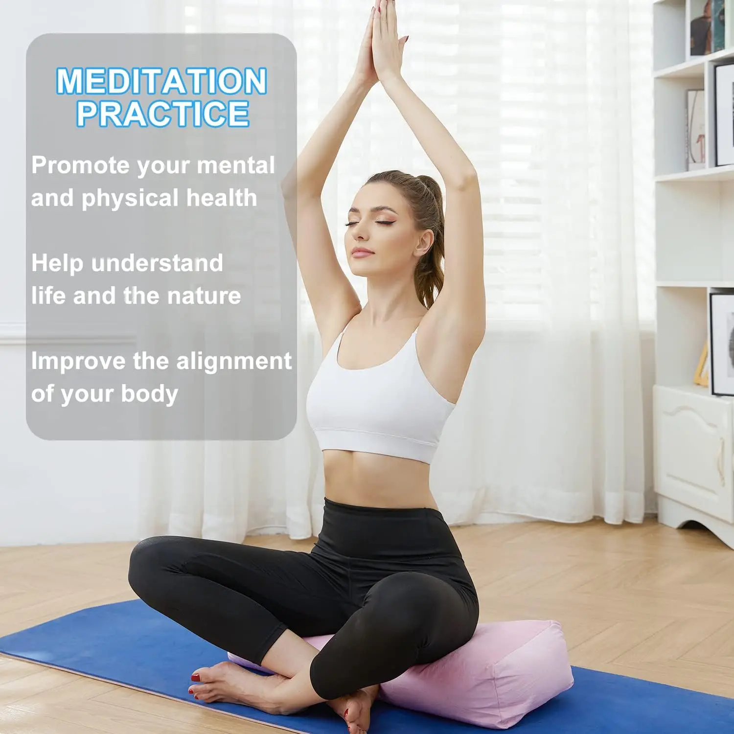 Yoga Pillow-Yoga Bolster Pillow for Restorative Yoga-Meditation Pillow with Velvet Cover,Filled with Soft Cotton,PINK