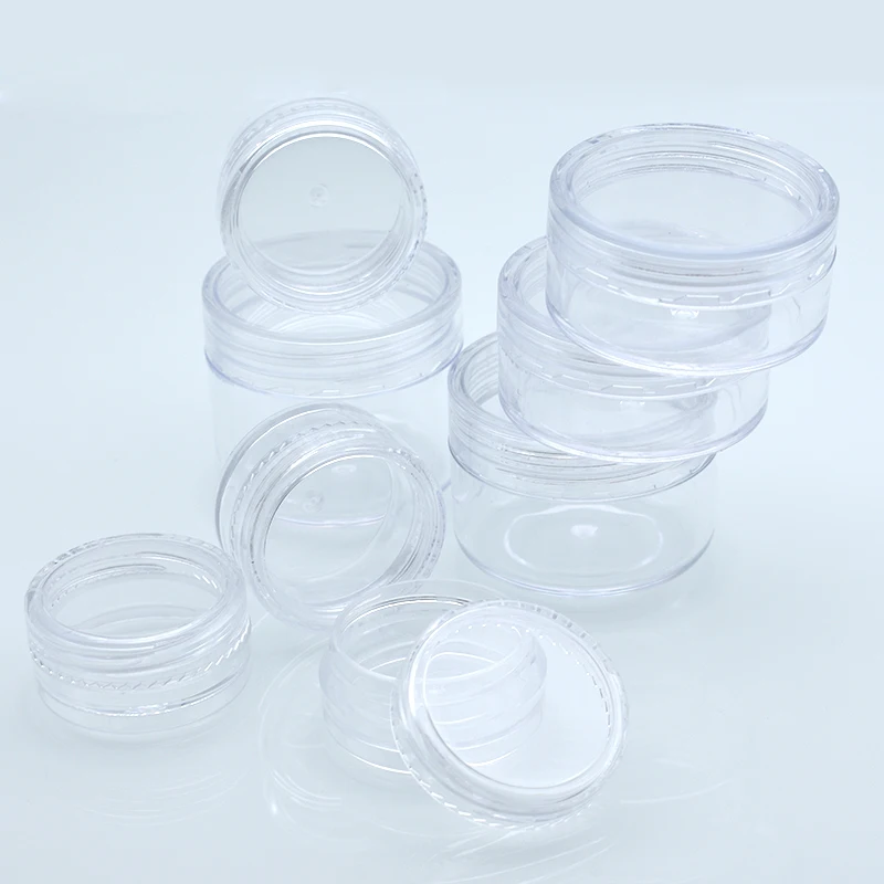 Wholesale small 15gram 10g 15g 10ml 2.5ml 3 ml 5ml transparent wax plastic cream jar oil empty tester jar with lid 3ml container