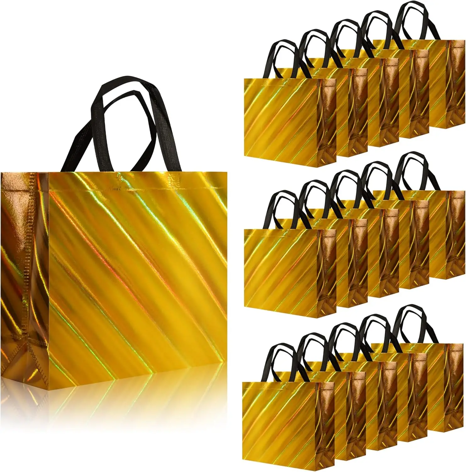 12.6x4.7x11 In 100gsm Unique Dazzling multi colors, Reusable Gift Bags Shiny Non-woven Holiday Goodie Bags with handles/
