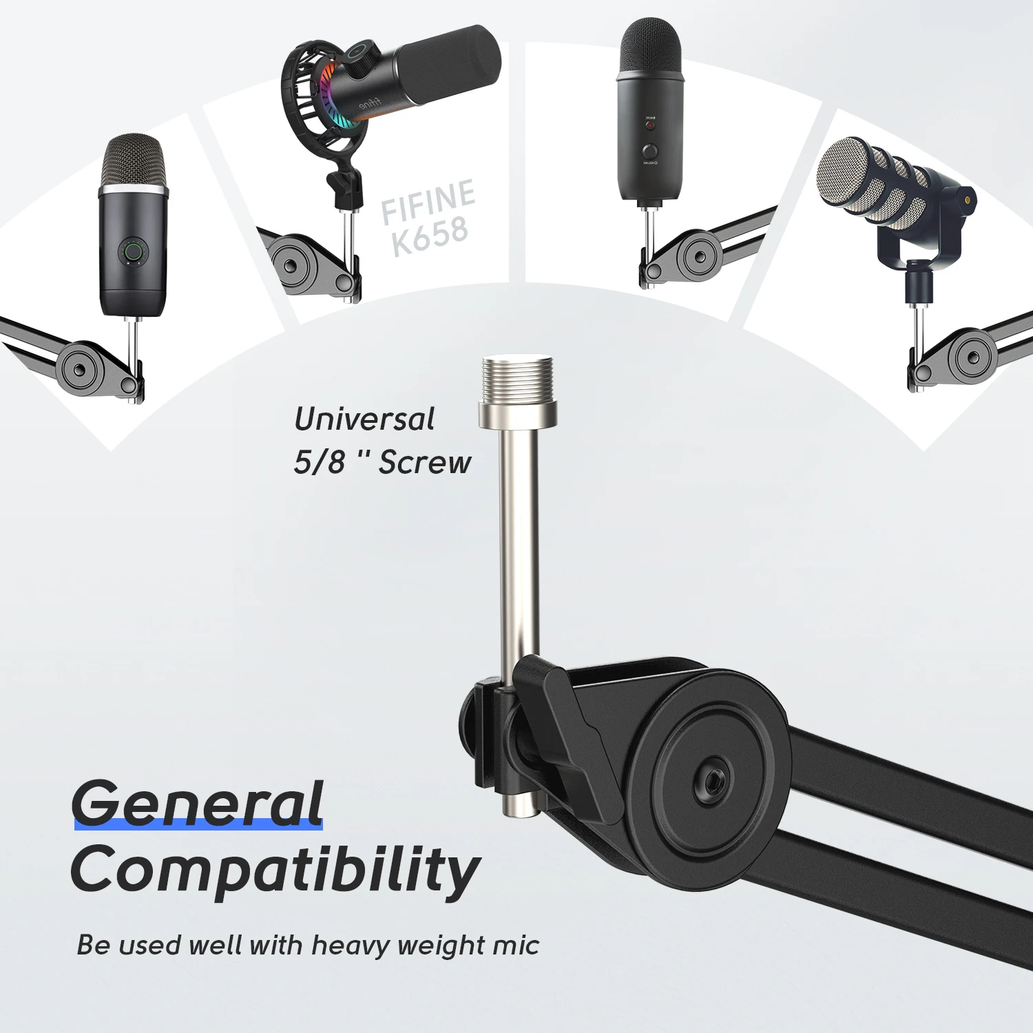 Fifine BM63 C-clamp Table Solid Mic Boom Arm Studio Metal Adjustable Microphone Boom Arm With Cable Holder