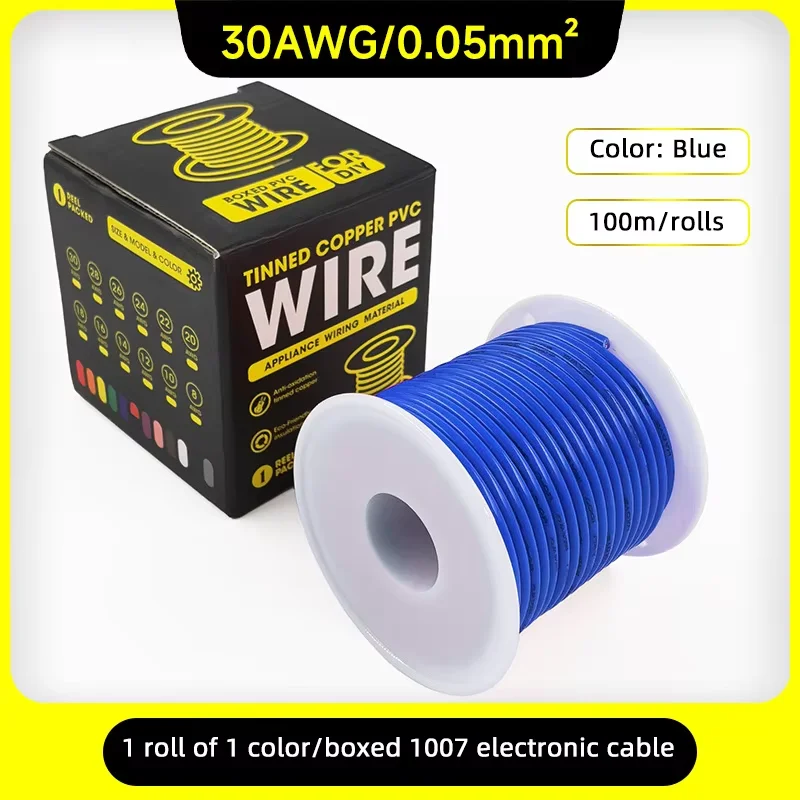 1007 30AWG Tin-Plated Copper Electrical Equipment Internal Electronic Wire Conductor 100 Meters Per Roll