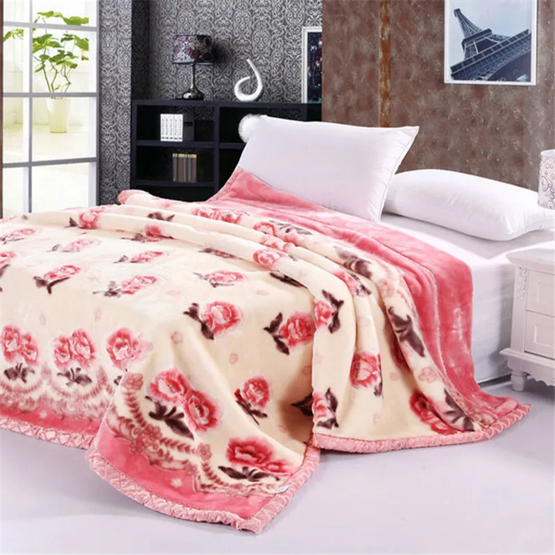 Heavy Plush Soft Blankets for Winter Mink Velvet 2 Ply Printed Raschel jacquard Bed Fleece Blanket floral