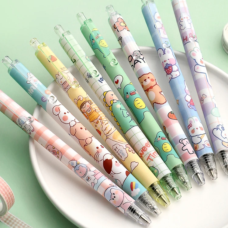 Girl Press Pen Black Gel Student School Gift 0.5mm Quick-Drying Cute Stationery Female 6pcs Pens Kawaii Supplies Stationary