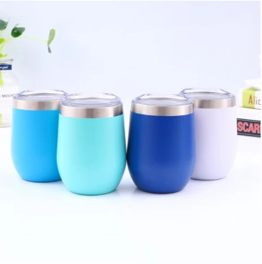 12 oz wholesale  custom double wall stemless stainless steal vacuum insulated egg shape glass wine tumbler with straw