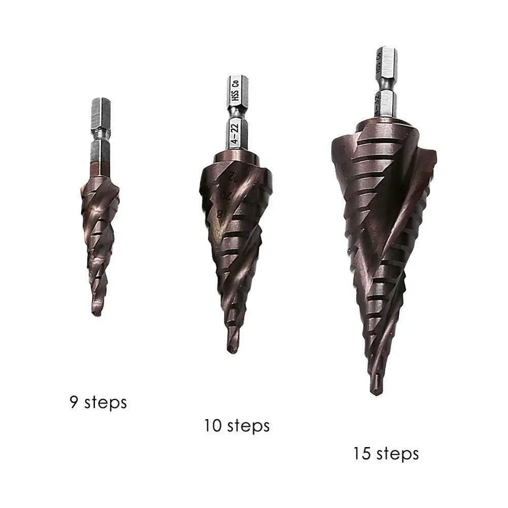 Hex Shank HSS Step Cone Drill Steel Spiral Cobalt Sheet Metal Hole Cutter Bit