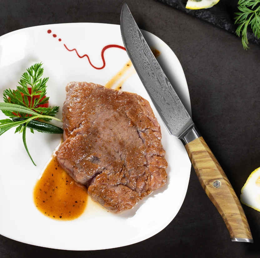 Olive wood handle Japanese AUS-10 damascus steel VG10 steak knife set with bamboo wood box