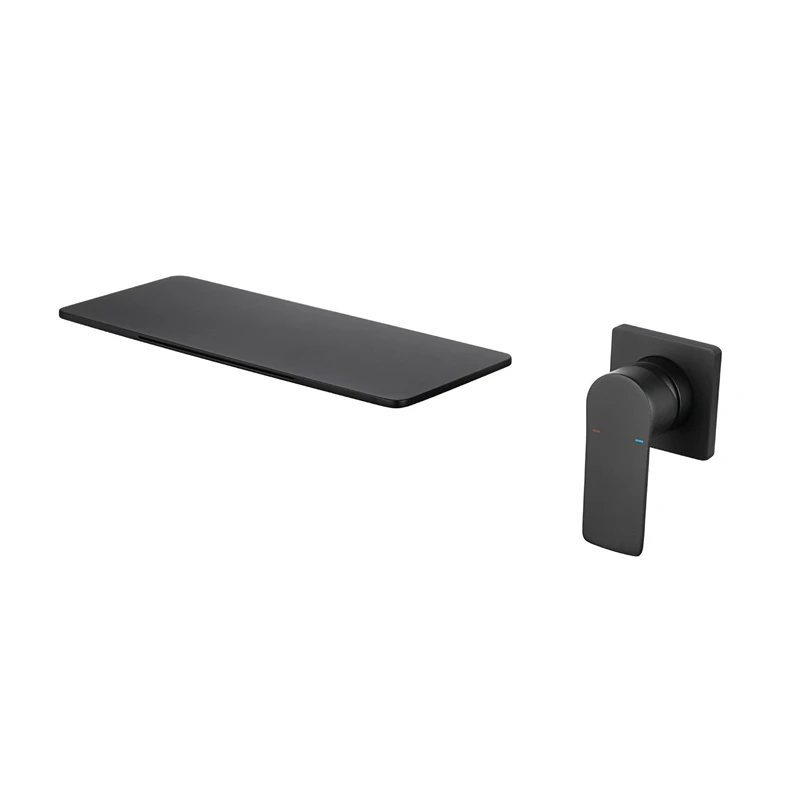 Bathroom Basin Waterfall Faucet Flat Flaky Wall Mounted Two Hole Wash Face Basin Tap Hot Sales Brass Modern Contemporary Ceramic