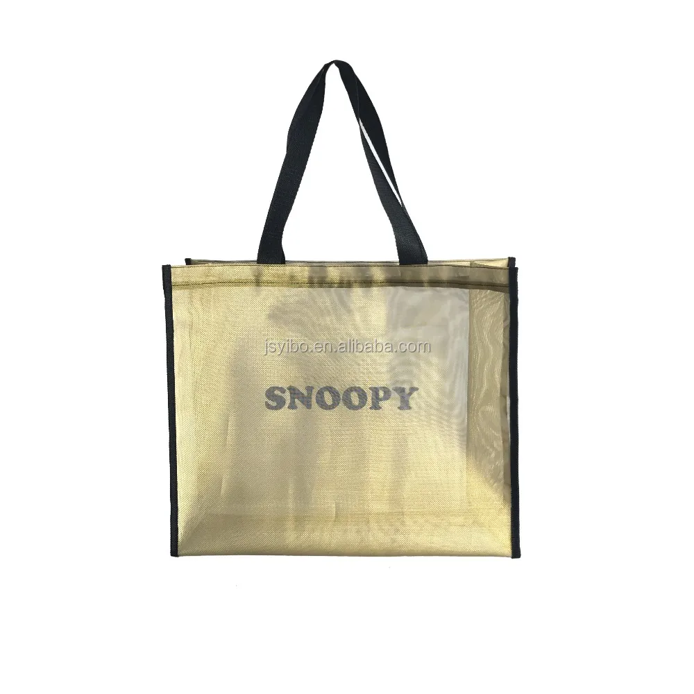 
Easy Carrying Tote Handbags Reusable Colorful Gold Black Grey Nylon Mesh Shopping Bag Printing Mesh Beach Bag for Packaging 