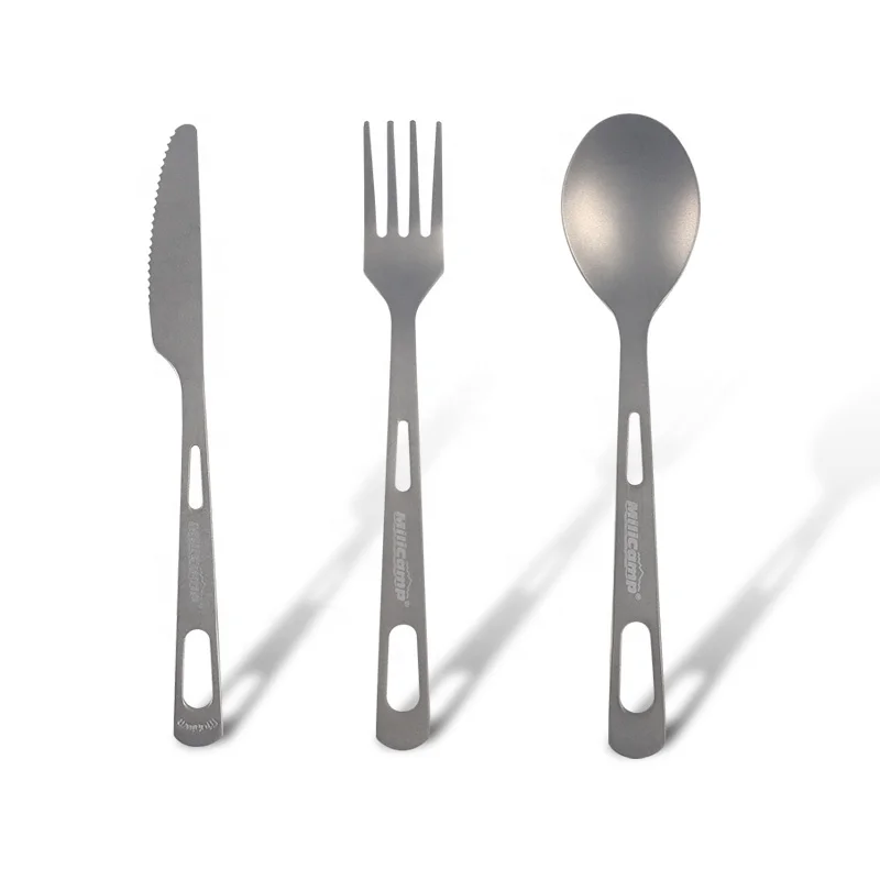 Low MOQ Portable Cutlery Set outdoor camping picnic Knife fork spoon 3 in 1 Titanium cutlery